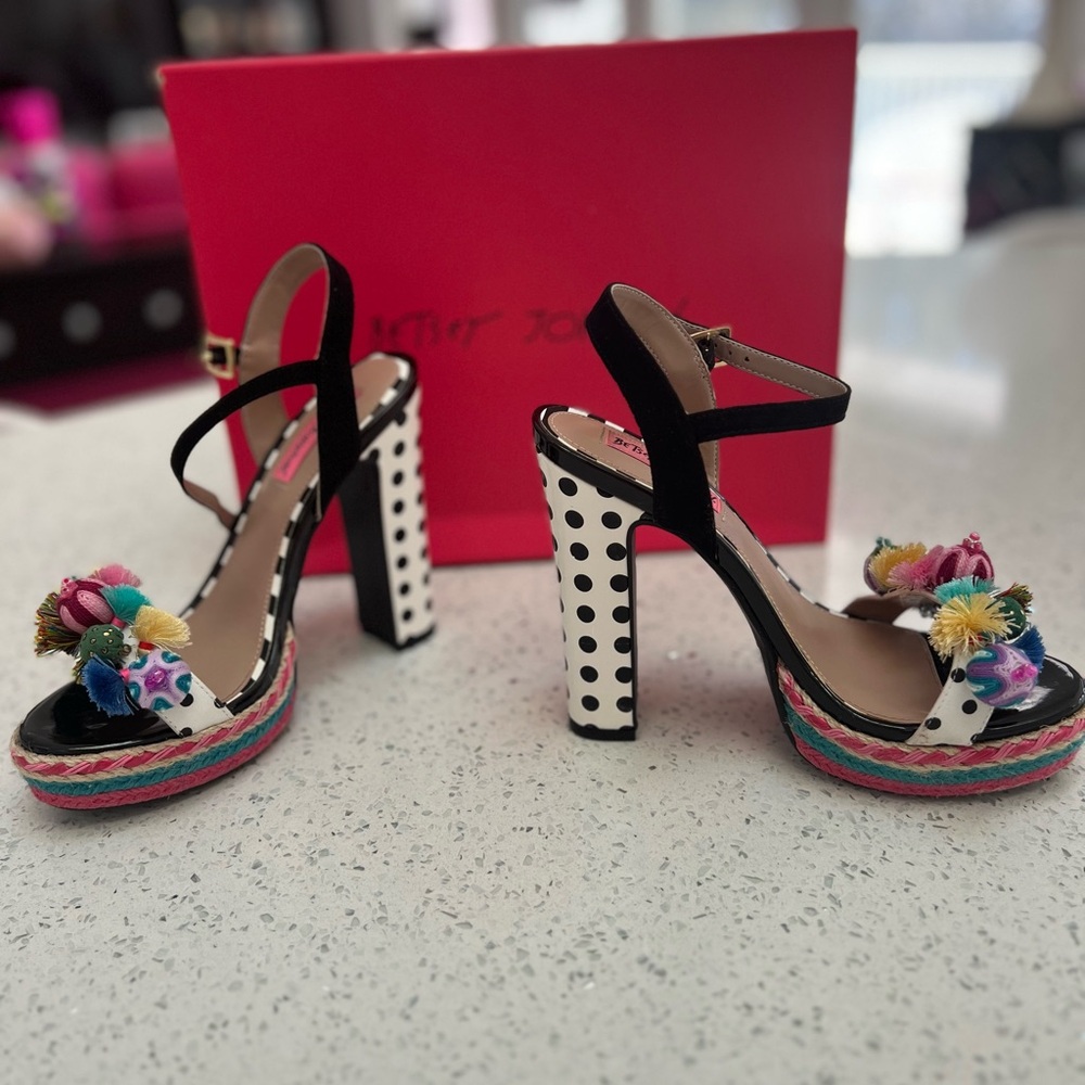Betsey Johnson Black and White Platform Shoes with Striking Heels